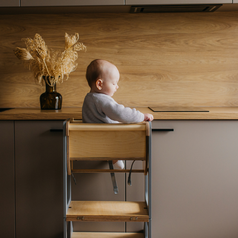 Duck Woodworks, sammenklappelig køkkenstol med barnestol