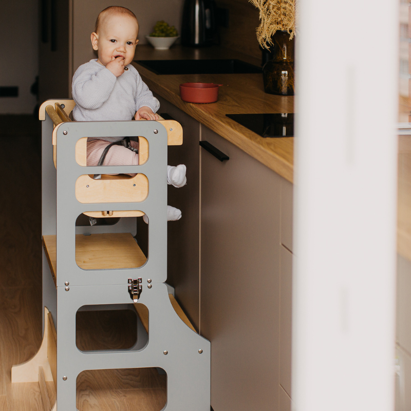 Duck Woodworks, sammenklappelig køkkenstol med barnestol