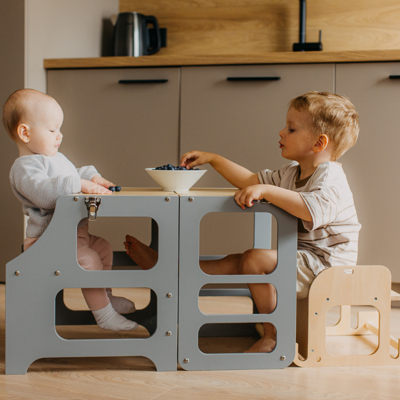 Duck Woodworks, sammenklappelig køkkenstol med barnestol