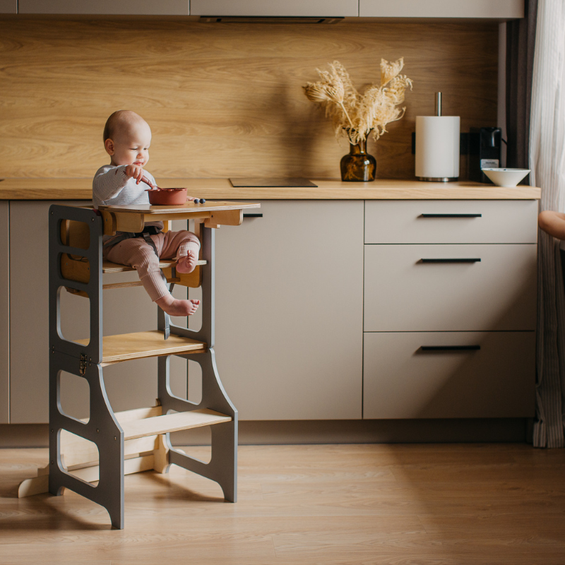 Duck Woodworks, sammenklappelig køkkenstol med barnestol