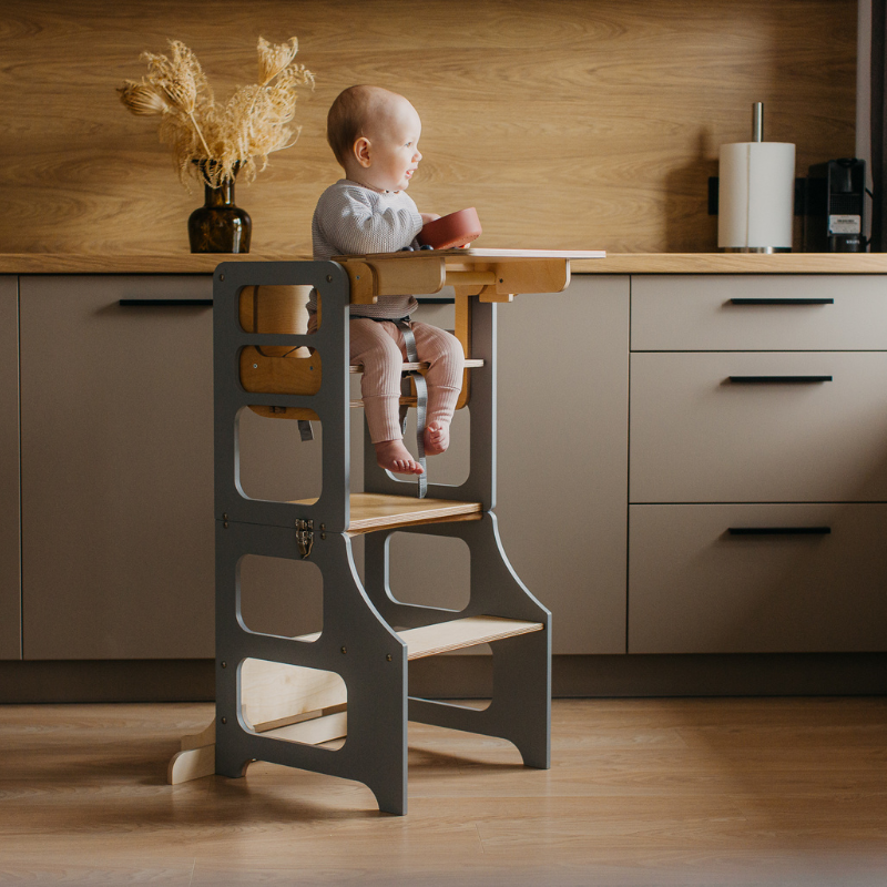 Duck Woodworks, sammenklappelig køkkenstol med barnestol