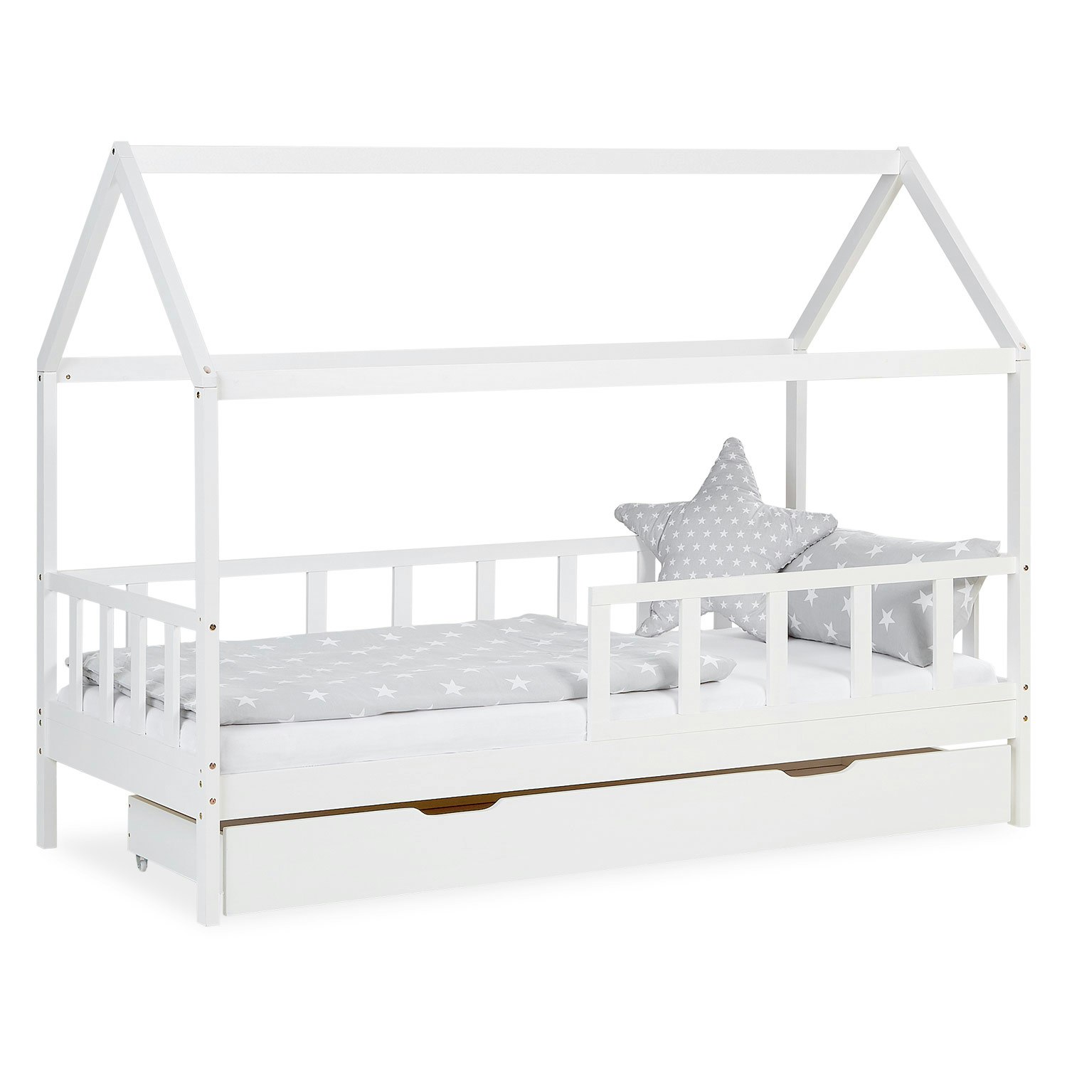 Hvid Montessori husseng 90x200 cm med opbevaringskasse