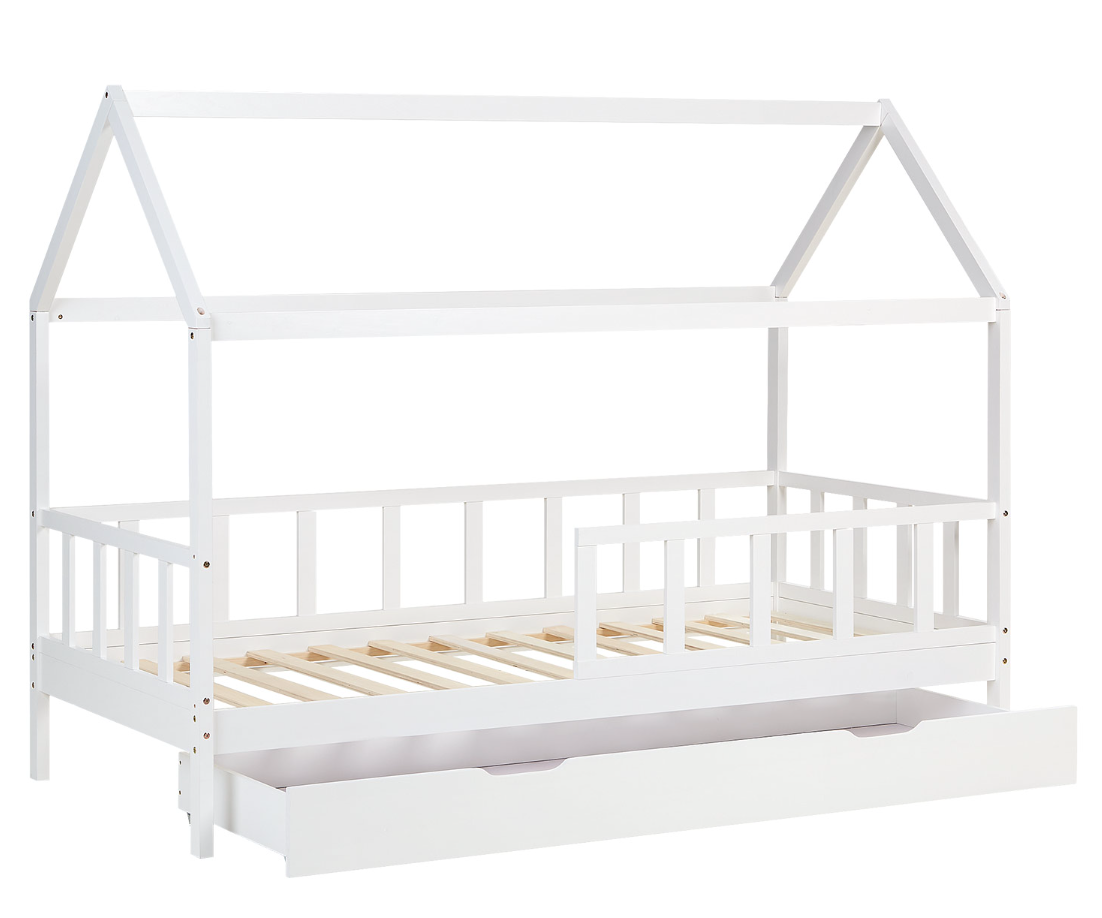Hvid Montessori husseng 90x200 cm med opbevaringskasse