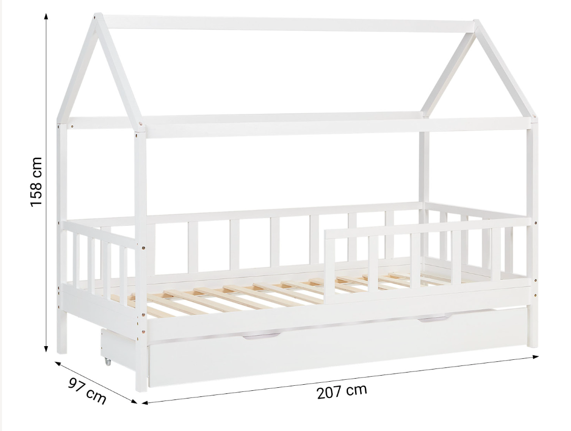 Hvid Montessori husseng 90x200 cm med opbevaringskasse