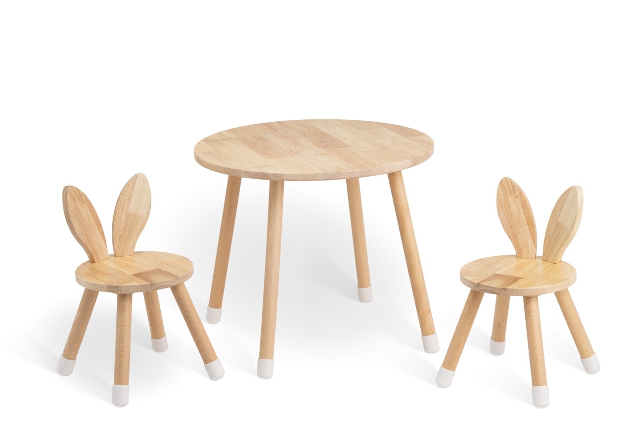 Babylove - bord med 2 kaninstole, natur