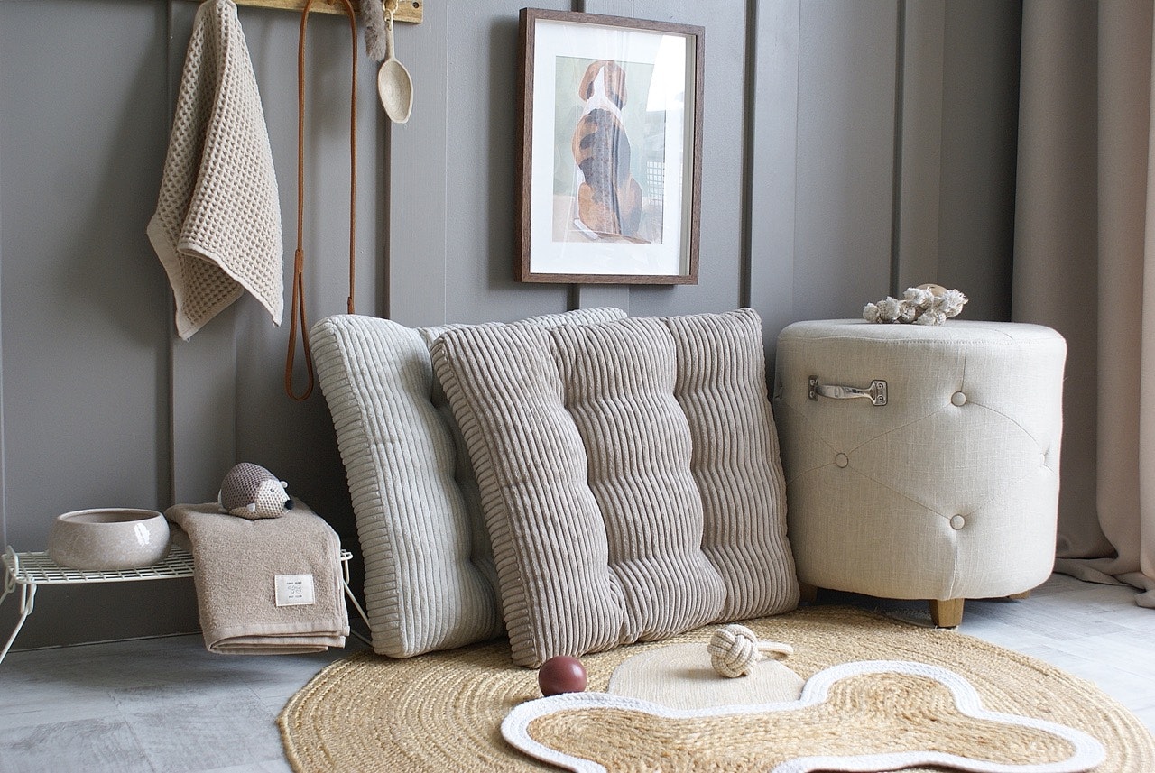 Mørk beige pude til hundeseng/hundekurv (L)