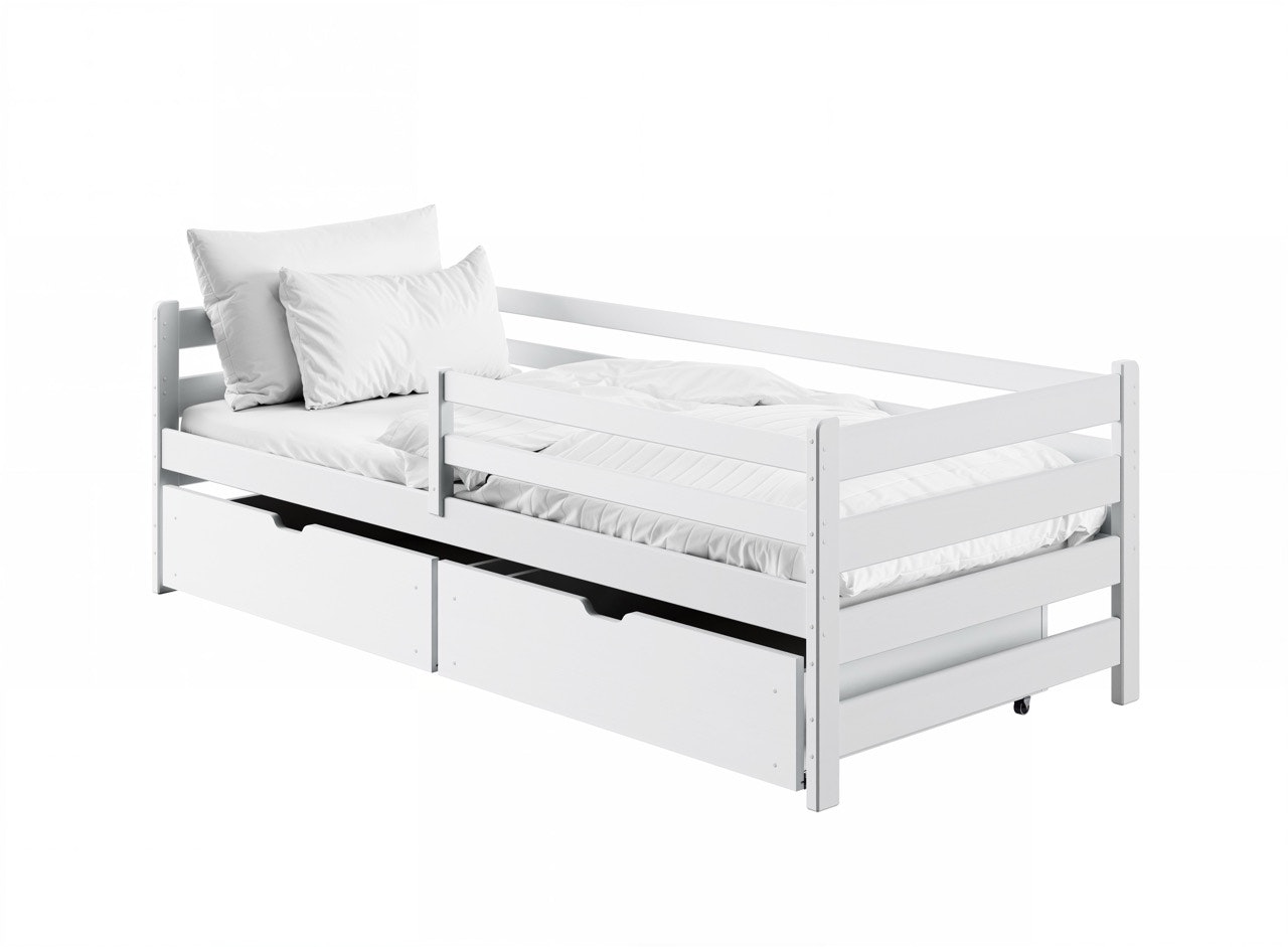 Hvid barneseng Liora 90x200 cm, med opbevaringsskuffer
