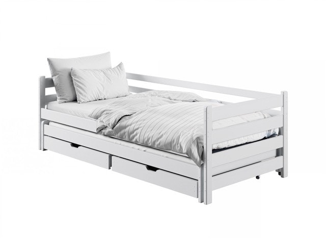 Hvid børneseng Hedda 90x200 cm med ekstra seng og opbevaringsskuffer