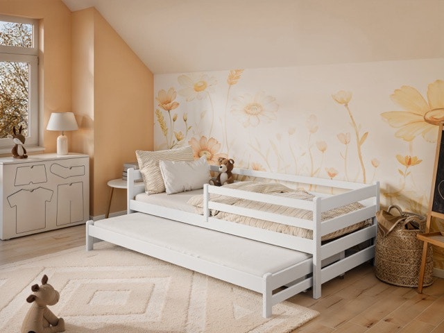 Hvid børneseng Hedda 90x200 cm med ekstra seng og opbevaringsskuffer