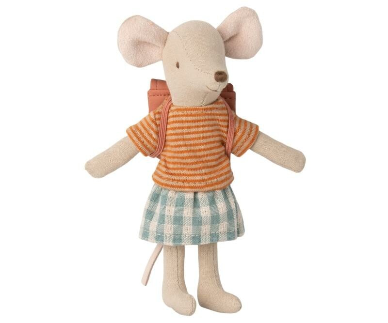 Maileg, storesøster mus med rygsæk Tricycle Mouse, Rose