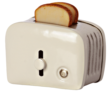 Maileg, brødrister med brød, råhvid