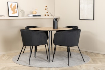 SILAR | BERIT svart Matbord ø100 + 4 matstolar