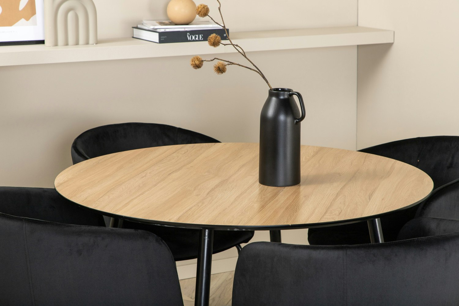 SILAR | BERIT svart Matbord ø100 + 4 matstolar