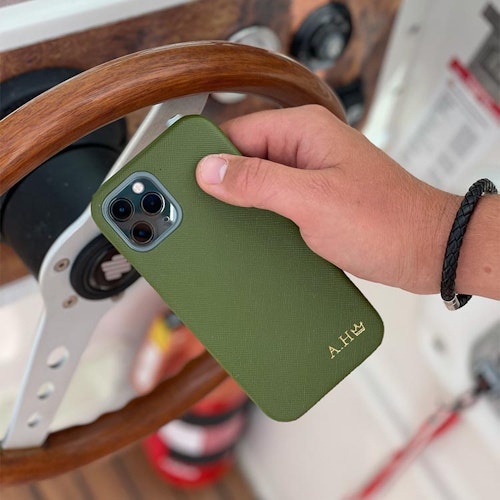 Khaki Green mobilcover med navn