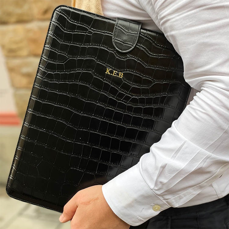 Black Croc Laptop taske med gravering