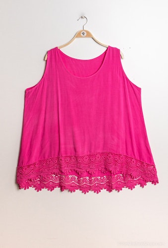 Ärmlös topp med spets - Onesize plus - Fuchsia