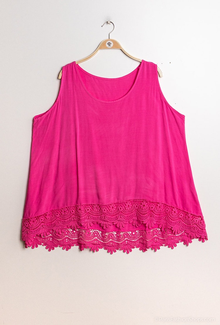 Ärmlös topp med spets - Onesize plus - Fuchsia