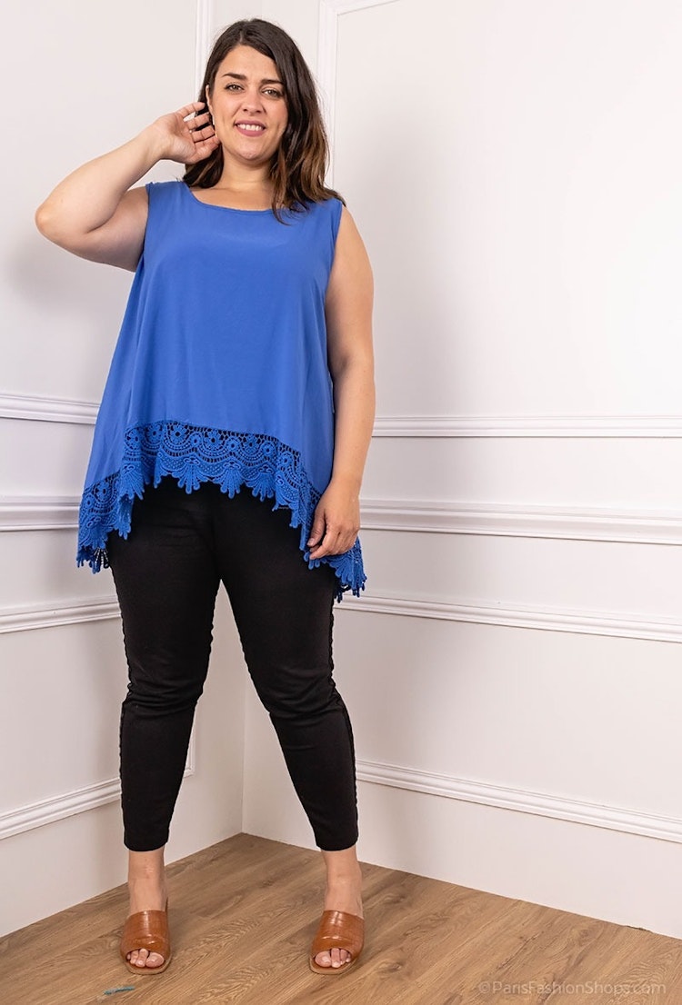 Ärmlös topp med spets - Onesize plus - Fuchsia