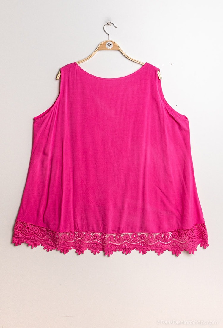 Ärmlös topp med spets - Onesize plus - Fuchsia