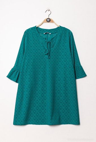 Blus med spetsmönster - 54/56 - Grön