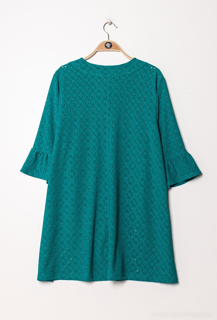 Blus med spetsmönster - 58/60 - Grön
