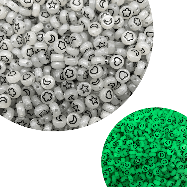 Glow-in-the-dark, mix svart, 7mm - 50p