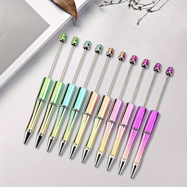 Pärlbar penna med extra stift - metallic - mörkrosa/guld