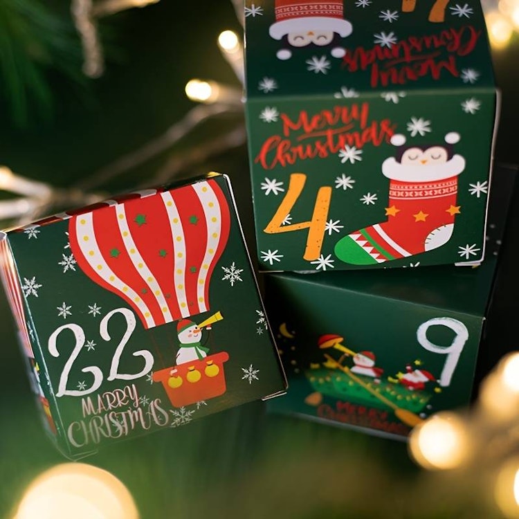 Julkalender, ENDAST LÅDOR - färgglad