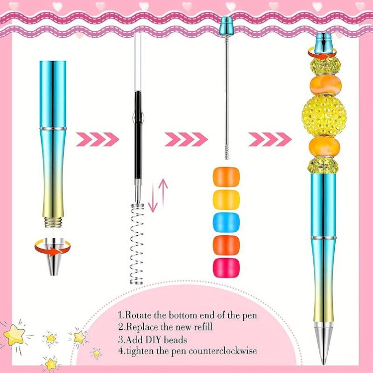 Pärlbar penna med extra stift - metallic - mörkrosa