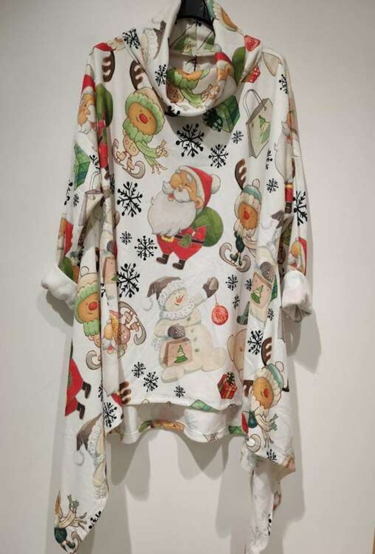 Tröja med tryck - Onesize plus - Vit med jultomte