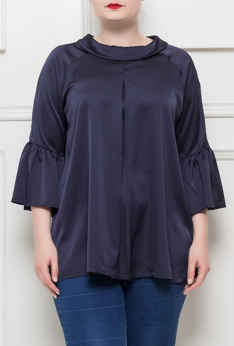Blus med krage - 54/56 - Marin