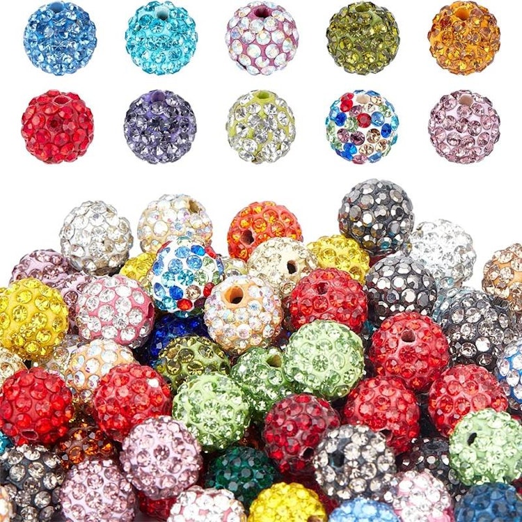 Discopärla med rhinestones, 8mm - 50 st