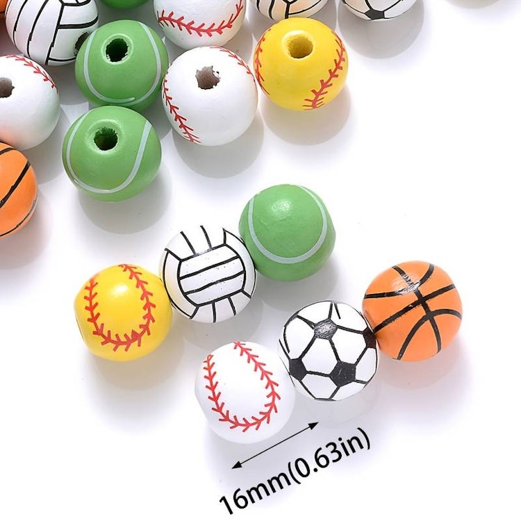 Sport-pärlor i trä, 16mm - 10pack
