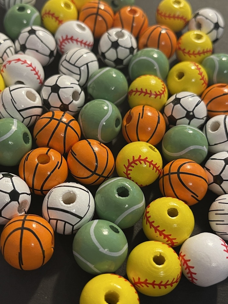 Sport-pärlor i trä, 16mm - 10pack