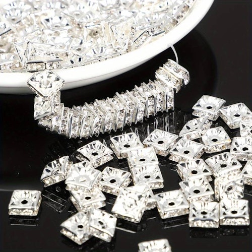 Fyrkantig silver - 8mm, 10st