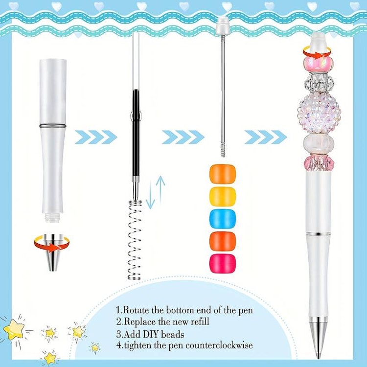 Pärlbar penna med extra stift - vit