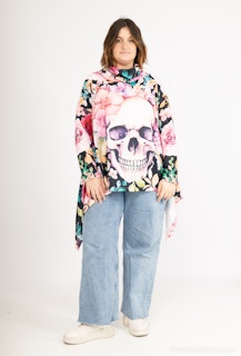 Polotröja med tryck - Onesize plus - Blommig döskalle