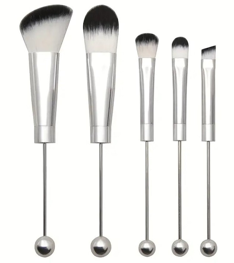 Pärlbara sminkborstar, 5delar - silver
