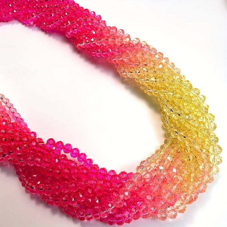Sträng - kristall-imitation, gul-röd-rosa, 8mm - Ca 75st