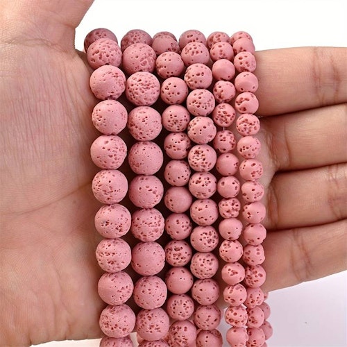 Sträng - Lava-sten, rosa, 8mm - 45-48st