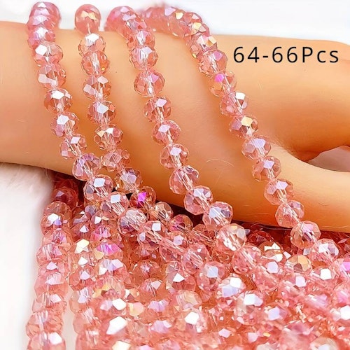 Sträng - Glaskristallfacetterade, rosa, 8mm - Ca 65st