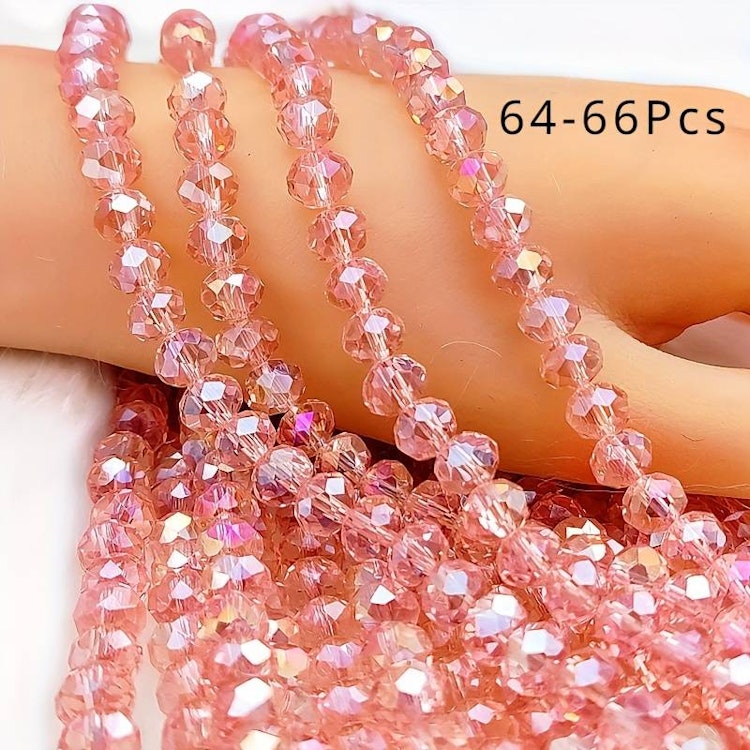 Sträng - Glaskristallfacetterade, rosa, 8mm - Ca 65st