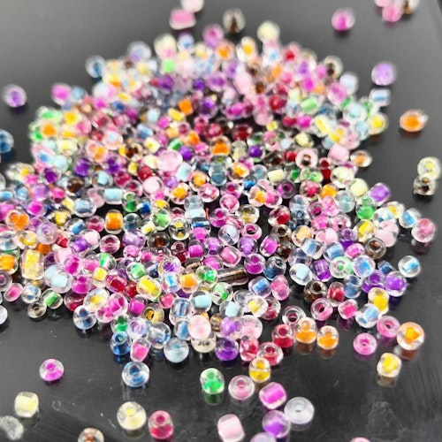 Transparent glas-seedbead, mix, 2mm - Ca 1000st