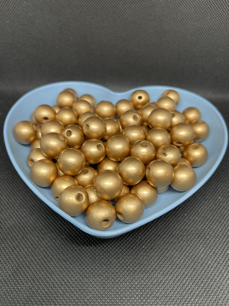 Träpärla, guld, 16mm - 10p