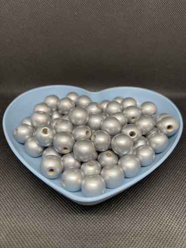 Träpärla, silver, 16mm - 10p