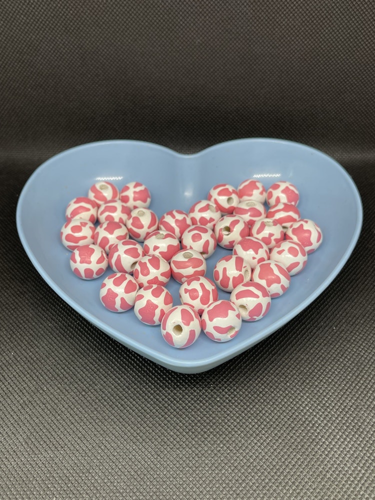 Träpärla, rosa ko, 16mm - 10p