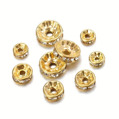 Strass-rondeller, guld, 8mm - 50p