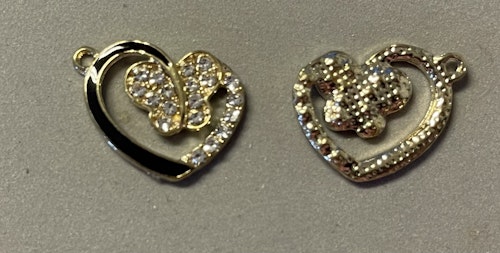 Hjärta/fjäril med strass - guld