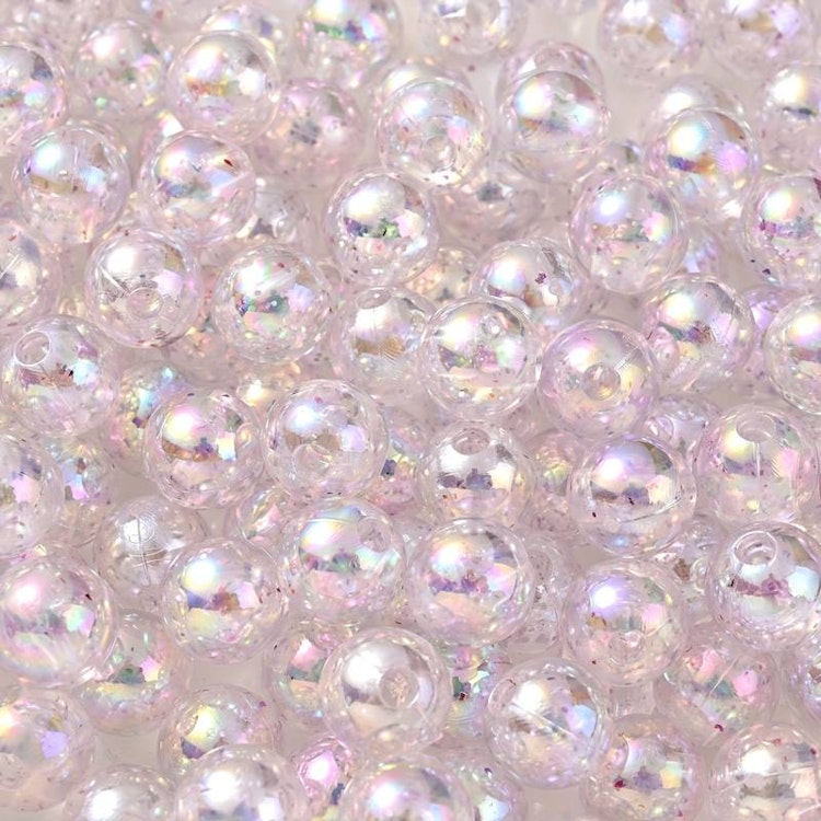 Glitterplätterad akryl, 8mm, vit - 50p