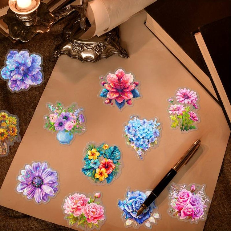 Klistermärken - Holografiska blommor/fjärilar - 25 st